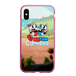 Чехол iPhone XS Max матовый Cuphead природа, цвет: 3D-малиновый