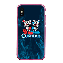 Чехол iPhone XS Max матовый Cuphead синий огонь, цвет: 3D-малиновый