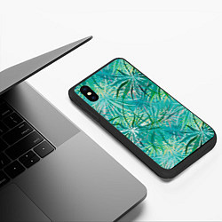 Чехол iPhone XS Max матовый Тропические листья на зеленом фоне, цвет: 3D-черный — фото 2
