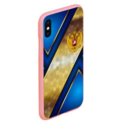 Чехол iPhone XS Max матовый Золотой герб России на синем объемном фоне, цвет: 3D-баблгам — фото 2