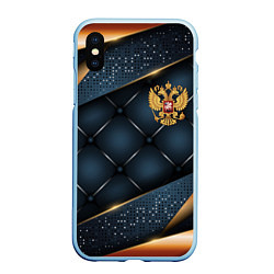 Чехол iPhone XS Max матовый Золотой герб России на объемном фоне, цвет: 3D-голубой