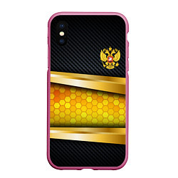 Чехол iPhone XS Max матовый Black & gold - герб России, цвет: 3D-малиновый