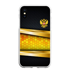 Чехол iPhone XS Max матовый Black & gold - герб России, цвет: 3D-белый