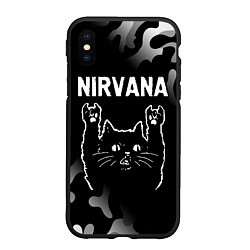 Чехол iPhone XS Max матовый Группа Nirvana и рок кот, цвет: 3D-черный