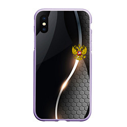 Чехол iPhone XS Max матовый Герб РФ киберпанк, цвет: 3D-светло-сиреневый