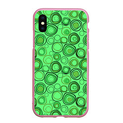 Чехол iPhone XS Max матовый Ярко-зеленый неоновый абстрактный узор, цвет: 3D-розовый