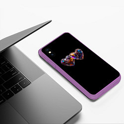 Чехол iPhone XS Max матовый Два разноцветных сердечка, цвет: 3D-фиолетовый — фото 2