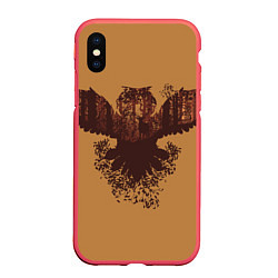 Чехол iPhone XS Max матовый Летящая сова и осенний лес