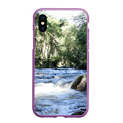 Чехол iPhone XS Max матовый Течёт река в лесу, цвет: 3D-фиолетовый