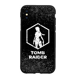 Чехол iPhone XS Max матовый Tomb Raider с потертостями на темном фоне, цвет: 3D-черный