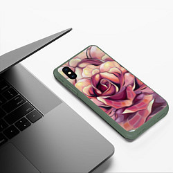 Чехол iPhone XS Max матовый Крупная роза маслом, цвет: 3D-темно-зеленый — фото 2