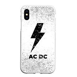 Чехол iPhone XS Max матовый AC DC с потертостями на светлом фоне, цвет: 3D-белый