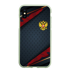 Чехол iPhone XS Max матовый Герб России черно-красный камуфляж, цвет: 3D-салатовый