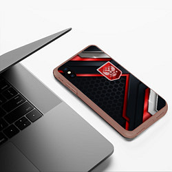 Чехол iPhone XS Max матовый Герб России - объемные пластины на фоне, цвет: 3D-коричневый — фото 2