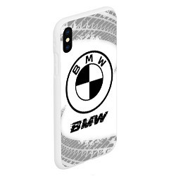 Чехол iPhone XS Max матовый BMW speed на светлом фоне со следами шин, цвет: 3D-белый — фото 2