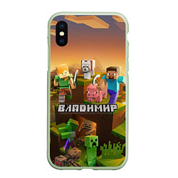 Чехол iPhone XS Max матовый Владимир Minecraft, цвет: 3D-салатовый