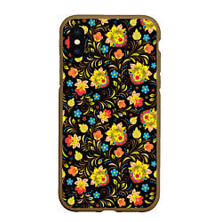 Чехол iPhone XS Max матовый Русский яркий узор, цвет: 3D-коричневый