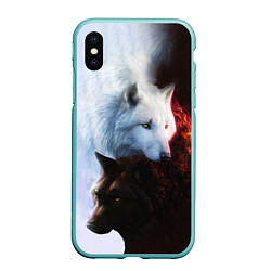 Чехол iPhone XS Max матовый Черный и белый волк инь и ян, цвет: 3D-мятный