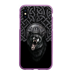 Чехол iPhone XS Max матовый Щит Велеса с медведем, цвет: 3D-фиолетовый