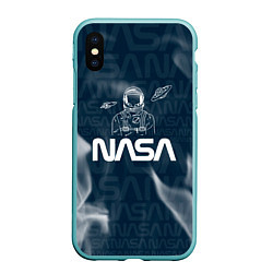 Чехол iPhone XS Max матовый Nasa - космонавт - паттерн, цвет: 3D-мятный