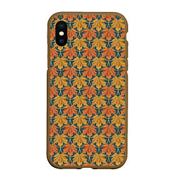 Чехол iPhone XS Max матовый Осенние кленовые листья в золотой чешуей на бирюзо, цвет: 3D-коричневый