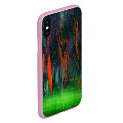 Чехол iPhone XS Max матовый Абстрактный зелёный туман и красная краска, цвет: 3D-розовый — фото 2