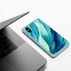 Чехол iPhone XS Max матовый Акварельные синие узоры, цвет: 3D-мятный — фото 2