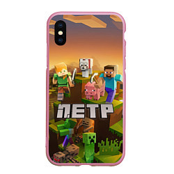 Чехол iPhone XS Max матовый Петр Minecraft, цвет: 3D-розовый