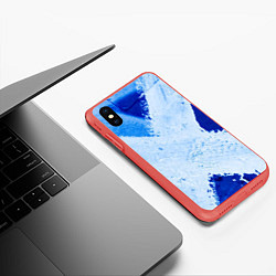 Чехол iPhone XS Max матовый Белый крест на синем фоне, цвет: 3D-красный — фото 2