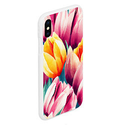 Чехол iPhone XS Max матовый Букет акварельных тюльпанов, цвет: 3D-белый — фото 2