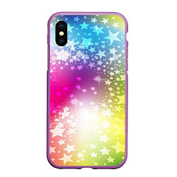 Чехол iPhone XS Max матовый Звезды на радужном фоне, цвет: 3D-фиолетовый
