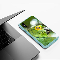 Чехол iPhone XS Max матовый Попугaй, цвет: 3D-мятный — фото 2