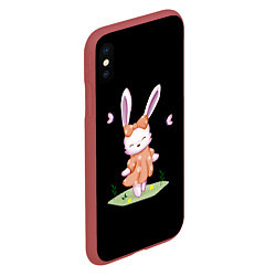 Чехол iPhone XS Max матовый Крольчонок С Бантиком На Чёрном Фоне, цвет: 3D-красный — фото 2