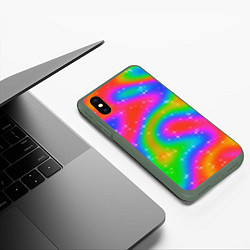 Чехол iPhone XS Max матовый Световые блики на радужном фоне, цвет: 3D-темно-зеленый — фото 2