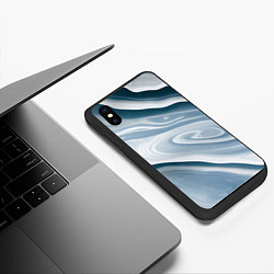 Чехол iPhone XS Max матовый Сине-белые разводы краски, цвет: 3D-черный — фото 2