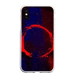 Чехол iPhone XS Max матовый Синий и красный абстрактный дым и краски, цвет: 3D-белый
