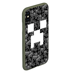 Чехол iPhone XS Max матовый Головы криперов - Майнкрафт - ЧБ, цвет: 3D-темно-зеленый — фото 2