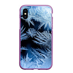 Чехол iPhone XS Max матовый Морозный узор на стекле, цвет: 3D-фиолетовый