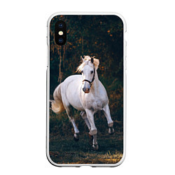 Чехол iPhone XS Max матовый Скачущая белая лошадь, цвет: 3D-белый