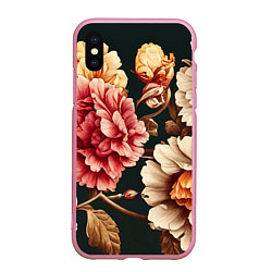 Чехол iPhone XS Max матовый Цветы в стиле рококо, цвет: 3D-розовый
