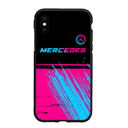 Чехол iPhone XS Max матовый Mercedes - neon gradient: символ сверху, цвет: 3D-черный