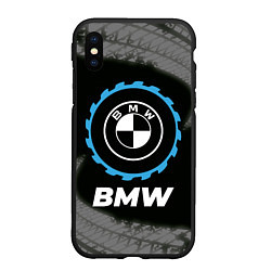Чехол iPhone XS Max матовый BMW в стиле Top Gear со следами шин на фоне, цвет: 3D-черный