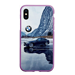 Чехол iPhone XS Max матовый БМВ у горного озера, цвет: 3D-фиолетовый