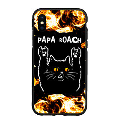 Чехол iPhone XS Max матовый Papa Roach рок кот и огонь, цвет: 3D-черный