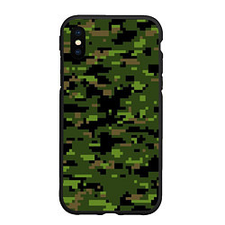 Чехол iPhone XS Max матовый Камуфляж лесной пиксель, цвет: 3D-черный