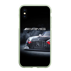 Чехол iPhone XS Max матовый Mercedes AMG - racing team - motorsport, цвет: 3D-салатовый