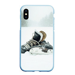 Чехол iPhone XS Max матовый Хоккейные коньки, цвет: 3D-голубой