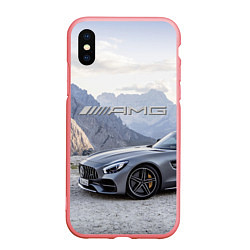 Чехол iPhone XS Max матовый Mercedes AMG V8 Biturbo cabriolet - mountains, цвет: 3D-баблгам