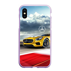 Чехол iPhone XS Max матовый Mercedes AMG V8 Biturbo на трассе, цвет: 3D-сиреневый