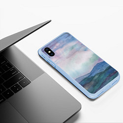 Чехол iPhone XS Max матовый Горный пейзаж акварель, цвет: 3D-голубой — фото 2